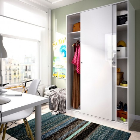 Armario 2 Puertas Correderas 120 cm Blanco Brillo Mobelcenter