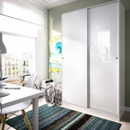 Armario 2 Puertas Correderas 120 cm Blanco Brillo Mobelcenter