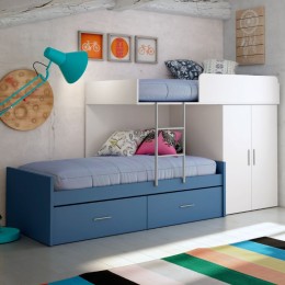 Cama tren juvenil Blanco Nieve y Azul Cielo