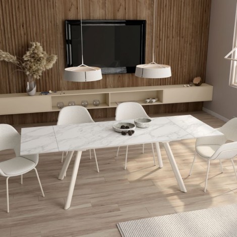 Mesa Comedor Extensible Tasman Porcelánica Estructura Marfil 160 Cm Mobelcenter