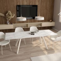 Mesa Comedor Extensible Tasman Porcelánica Estructura Marfil 160 Cm Mobelcenter