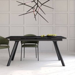 Mesa Comedor Extensible Tasman Porcelánica Estructura Negra 160 Cm Mobelcenter