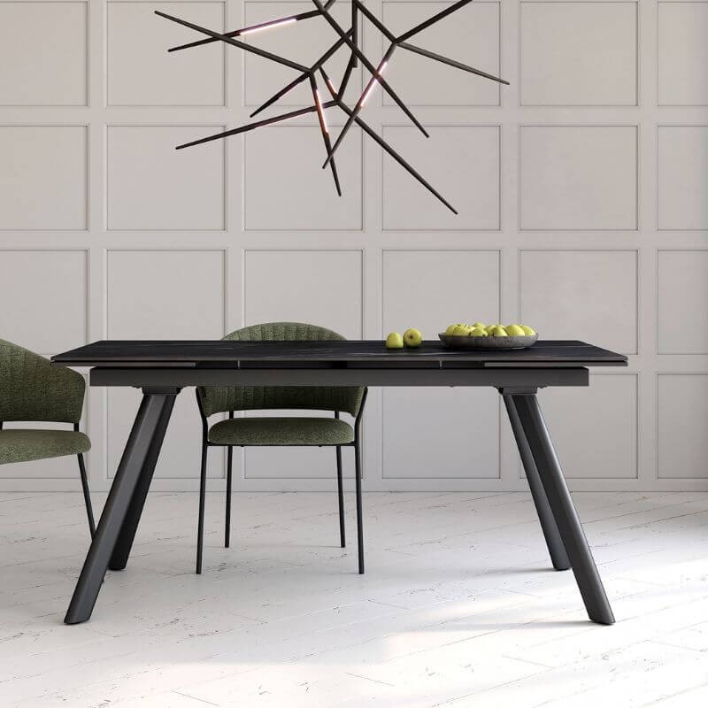 Mesa Comedor Extensible Tasman Porcelánica Estructura Negra 160 Cm Mobelcenter