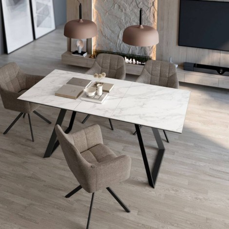 Mesa Comedor Extensible Sena Porcelánica Estructura Marfil 160 Cm Mobelcenter