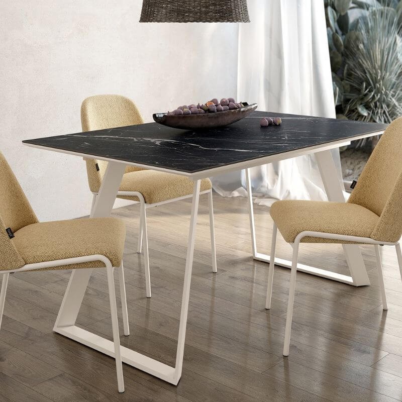 Mesa Comedor Extensible Sena Porcelánica Estructura Marfil 160 Cm Mobelcenter