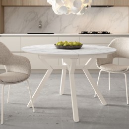 Mesa Redonda Comedor Extensible Ross Porcelánica Estructura Marfil 120 cm Mobelcenter