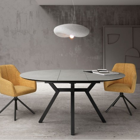Mesa Redonda Comedor Extensible Ross Porcelánica Estructura Marfil 120 cm Mobelcenter