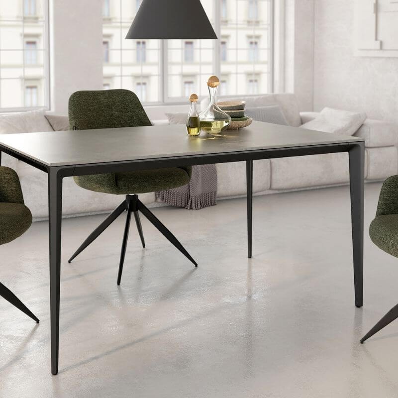 Mesa Comedor Fija Cortés Porcelánica Estructura Negra 180 cm Mobelcenter