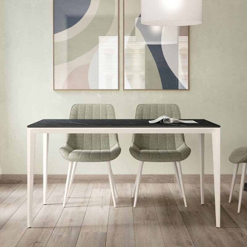 Mesa Comedor Fija Cortés Porcelánica Estructura Marfil 180 cm Mobelcenter