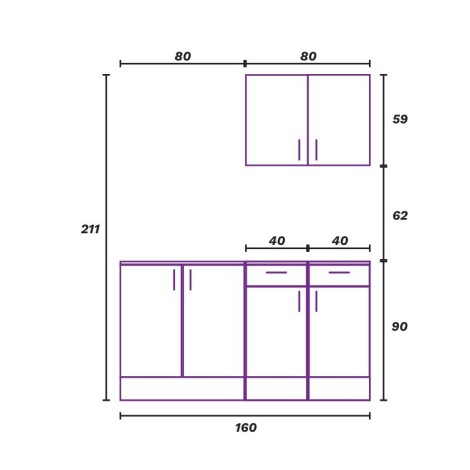 Conjunto Muebles Cocina 160 cm Lua Mobelcenter