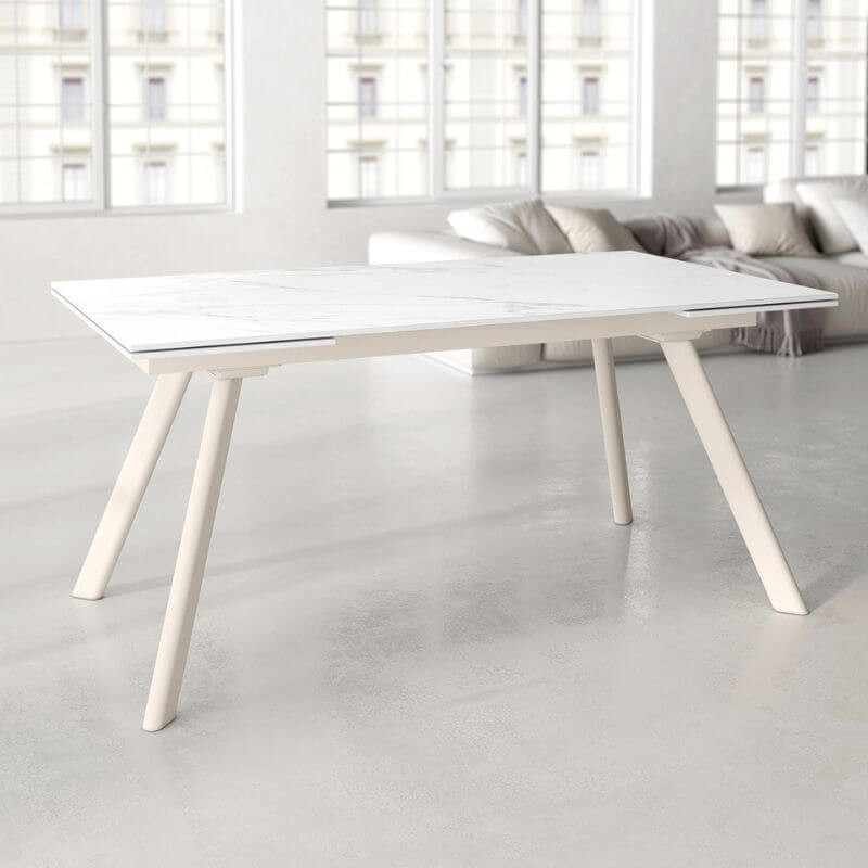 Mesa Comedor Extensible Tasman Porcelánica Estructura Marfil 160 Cm Mobelcenter