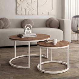 Pack 2 Mesas Auxiliares Hurón Redondas Marfil Mobelcenter