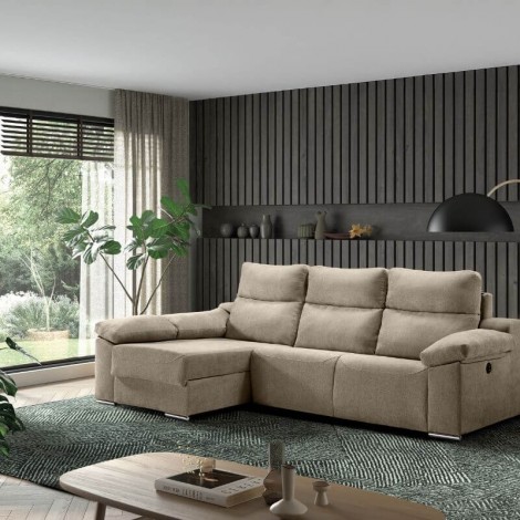 Sofá Chaiselongue 3 Plazas Relax Eléctrico Dumont Sand 280 cm Mobelcenter