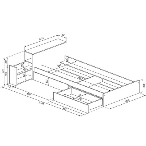 Cama con Cajones y Cabecero con Mesita Extraible Jazz 90x190cm Mobelcenter