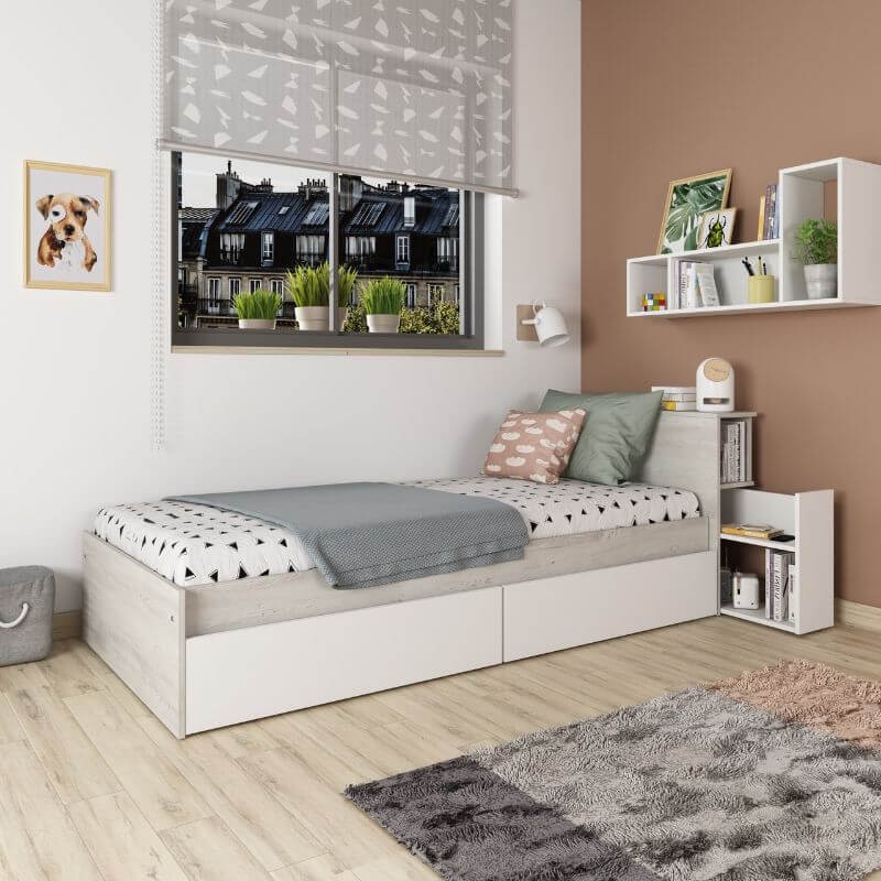 Cama con Cajones y Cabecero con Mesita Extraible Jazz 90x190cm Mobelcenter