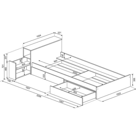 Cama con Cajones y Cabecero con Mesita Extraíble Reversible Jazz 90x200cm Mobelcenter