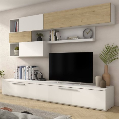 Mueble de Salón Isona Roble Natural y Blanco Mobelcenter