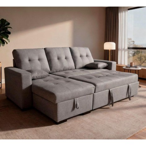 Sofá Chaiselongue Cama Salem con Arcón Gris Reversible Mobelcenter