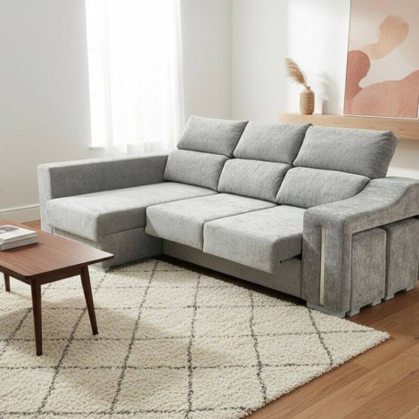 Sofá Chaiselongue Lucas con Arcón Gris Visto Frente Izquierda Mobelcenter