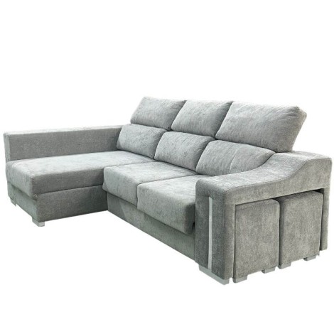 Sofá Chaiselongue Lucas con Arcón Gris Visto Frente Izquierda Mobelcenter