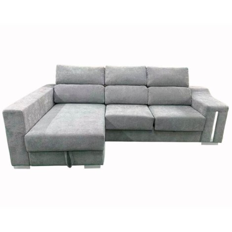 Sofá Chaiselongue Lucas con Arcón Gris Visto Frente Izquierda Mobelcenter