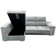 Sofá Chaiselongue Lucas con Arcón Gris Visto Frente Izquierda Mobelcenter