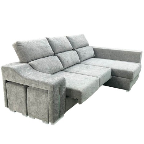 Sofá Chaiselongue Lucas con Arcón Gris Visto Frente Derecha Mobelcenter