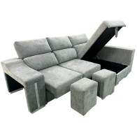 Sofá Chaiselongue Lucas con Arcón Gris Visto Frente Derecha Mobelcenter