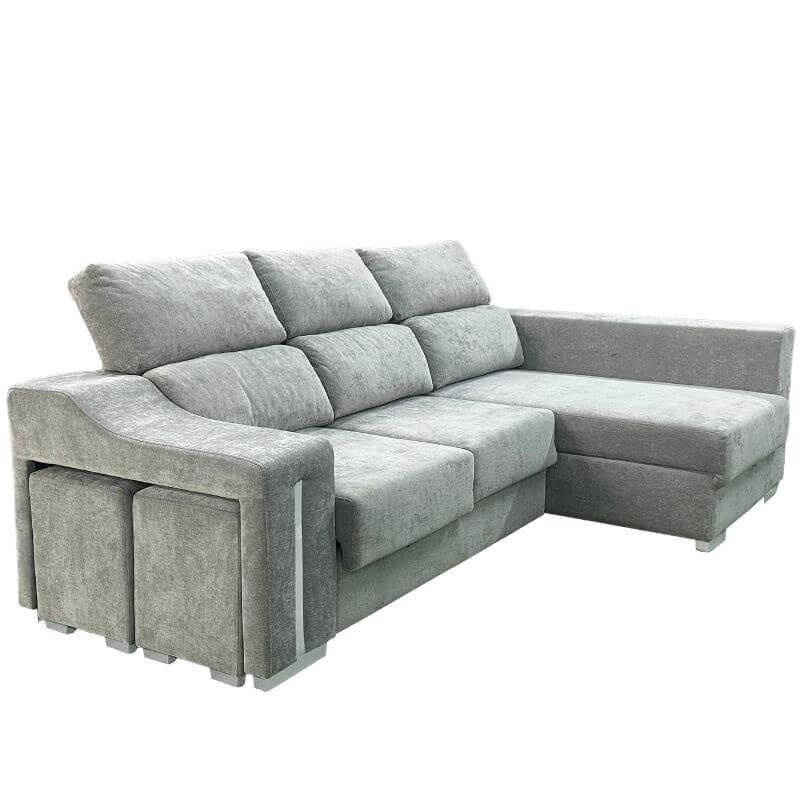 Sofá Chaiselongue Lucas con Arcón Gris Visto Frente Derecha Mobelcenter