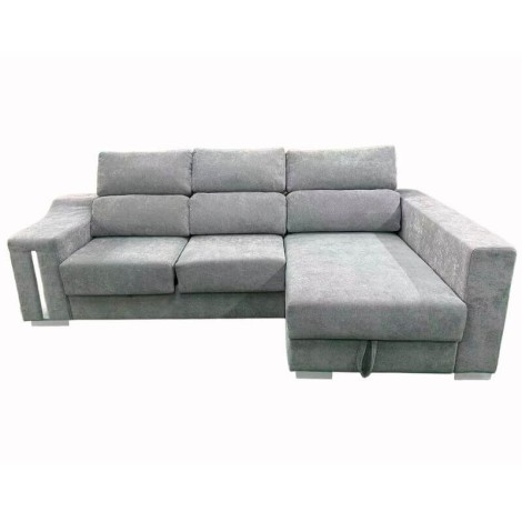 Sofá Chaiselongue Lucas con Arcón Gris Visto Frente Derecha Mobelcenter
