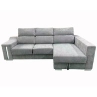Sofá Chaiselongue Lucas con Arcón Gris Visto Frente Derecha Mobelcenter
