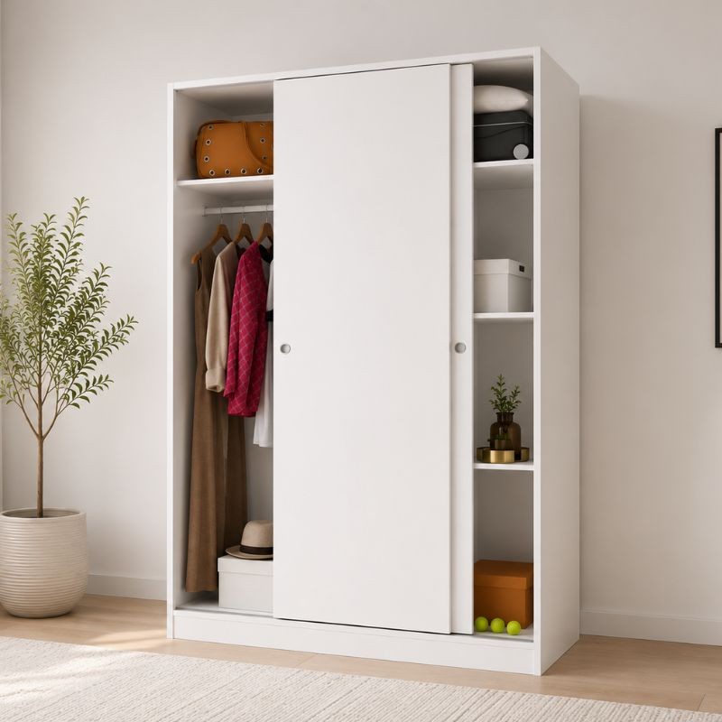 Armario 2 Puertas Correderas 120 cm Blanco Mate Mobelcenter