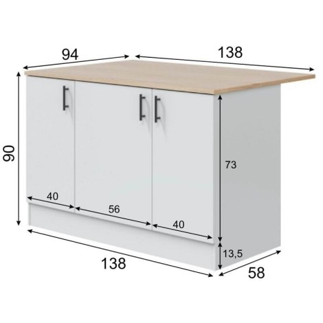Mueble Isla Cocina 3 Puertas 138 cm Mobelcenter