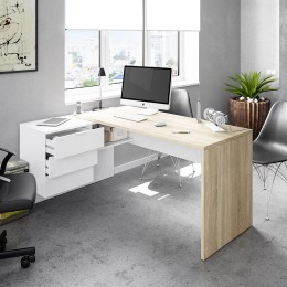 Mesa de escritorio con cajonera y estante Blanco Artik y Roble Canadian Mobelcenter