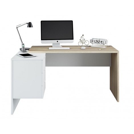 Mesa de escritorio con cajonera y estante Blanco Artik y Roble Canadian Mobelcenter
