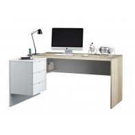 Mesa de escritorio con cajonera y estante Blanco Artik y Roble Canadian Mobelcenter