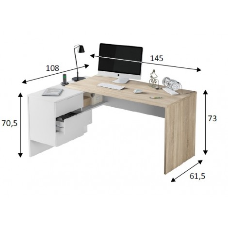 Mesa de escritorio con cajonera y estante Blanco Artik y Roble Canadian Mobelcenter