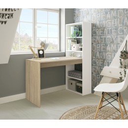 Mesa escritorio con estantería Duplo Roble Canadian-Blanco artik  Mobelcenter