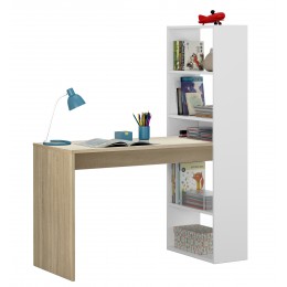 Mesa escritorio con estantería Duplo Roble Canadian-Blanco artik