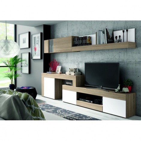 Mobelcenter - Mueble Salón Logan 004 - Blanco y Cambrian - 295 x 39,8 x  170,5 cm (0563) : : Hogar y cocina