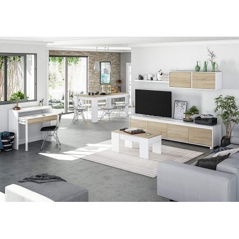 Salón Alida Roble Canadian y Blanco Mobelcenter