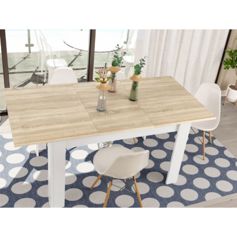 Mesa comedor extensible Roble Canadian y Blanco Mobelcenter