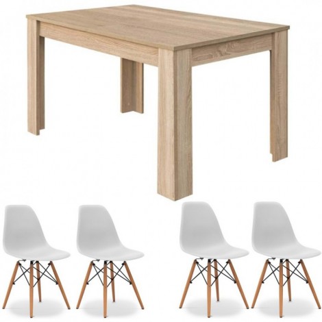 Conjunto Mesa Kendra Roble Canadian y 4 sillas Tower Mobelcenter