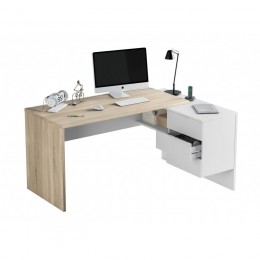 Mesa de escritorio con cajonera y estante Blanco Artik y Roble Canadian