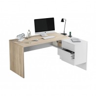 Mesa de escritorio con cajonera y estante Blanco Artik y Roble Canadian Mobelcenter