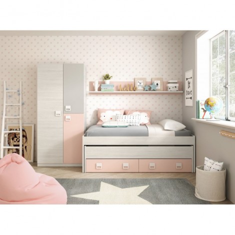 Cama doble juvenil NUBE Rosa y Blanco Alpe Mobelcenter
