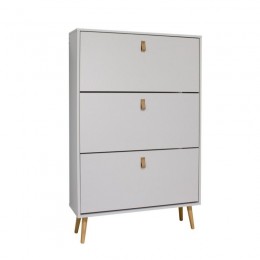 Zapatero Anzio 3 puertas abatibles Blanco patas de madera de pino y tiradores PU Mobelcenter