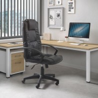 Silla de oficina y escritorio Turín negra elegante, cómoda y barata, ambiente elegante. Mobelcenter