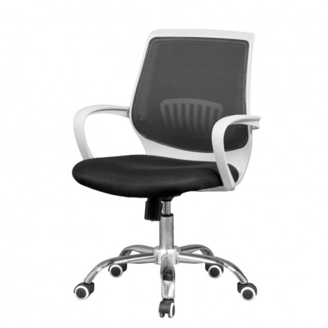 Silla de oficina y escritorio Trend, blanca y negra, cómoda y barata, lateral. Mobelcenter.
