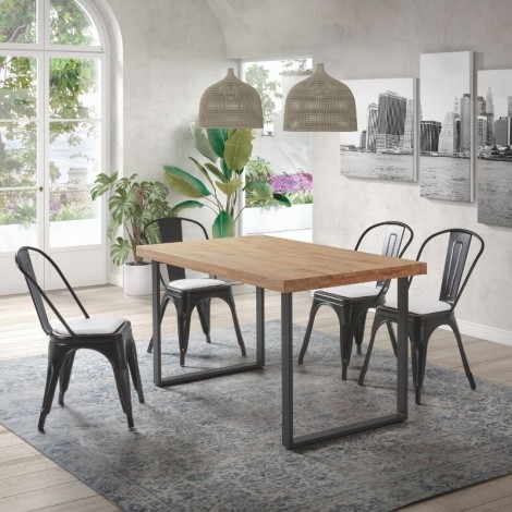 Mesa comedor fija Natural Roble Nordish rectangular, patas negras metálicas, 4 comensales cómodos, muy barata. Mobelcenter
